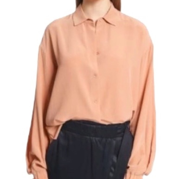 Vince 100% Silk Button Front Blouse w/Tie-Sleeve in Salmon Size Small - Picture 2 of 16